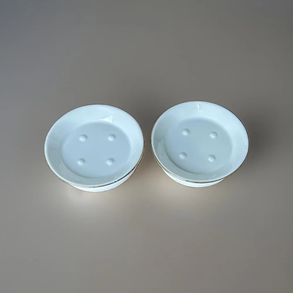 Vintage Kleine Wolke White Porcelain Soap Dish Gold Trim Lot of 2 Germany